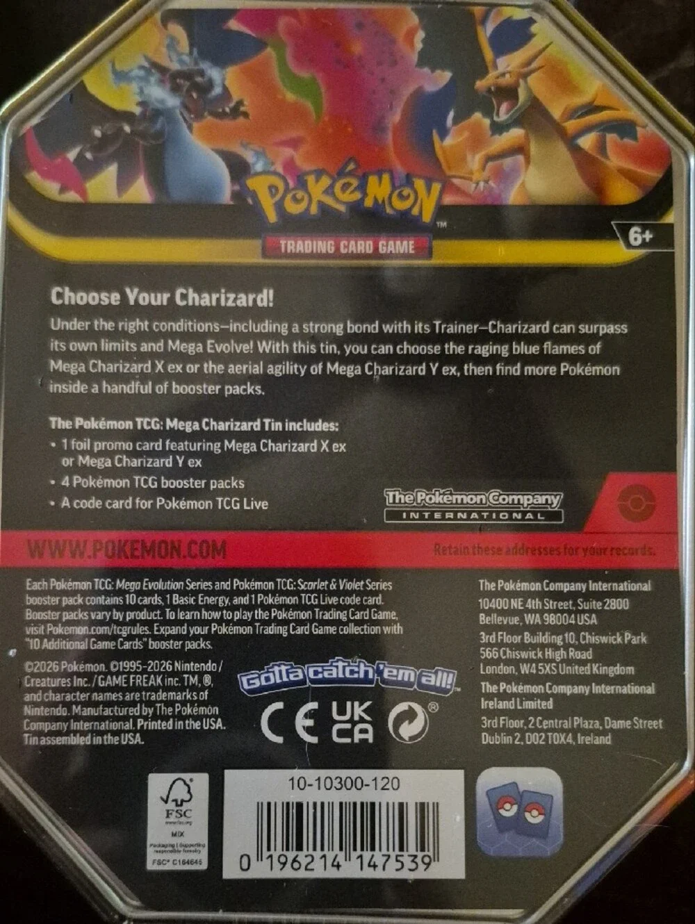 Pokémon Trading Card Game Tin - Mega Charizard X Artwork